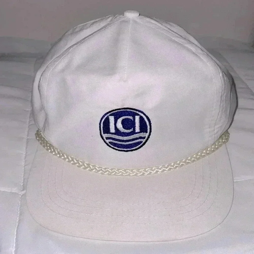 Vintage ICI White Rope Hat Cap Snap Back Trucker Hat Sportcap